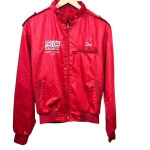 VINTAGE 80s Custom Embroidered Bomber‎ Jacket Size 44 Dunbrooke USA Workwear Red